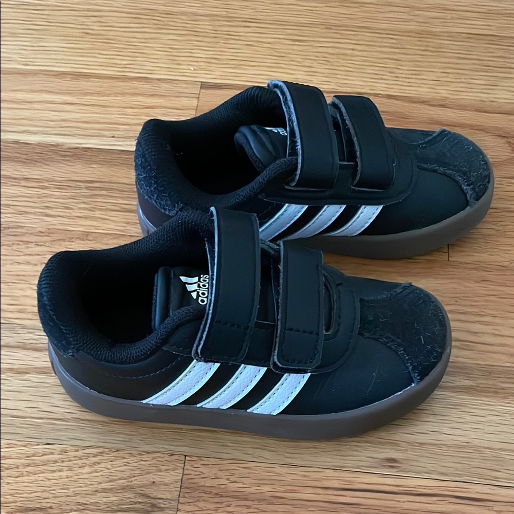 Adidas Toddler Black and White Velcro Sneakers